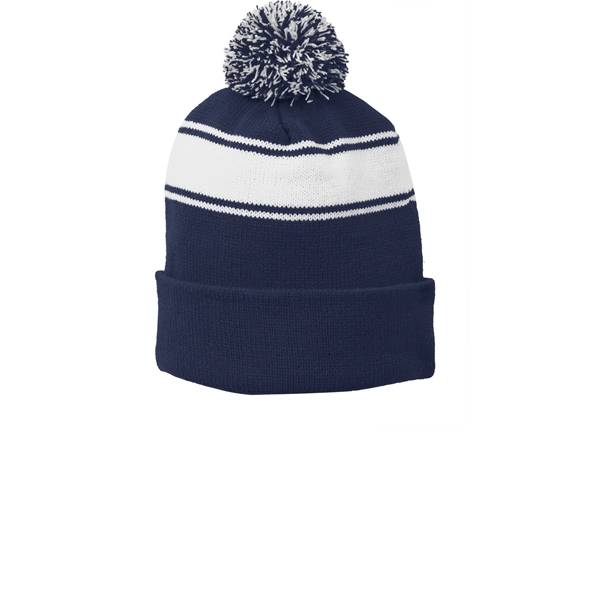 Sport-Tek Stripe Pom Pom Beanie.... from ASI 84863 SanMar