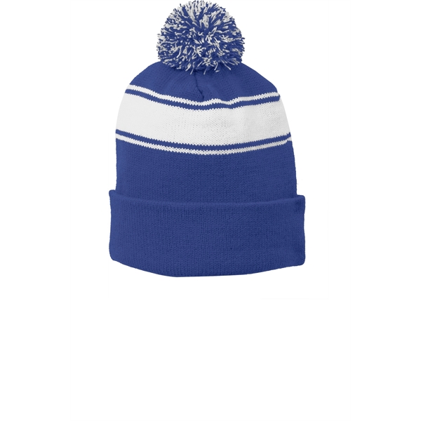 Sport-Tek Stripe Pom Pom Beanie.... from ASI 84863 SanMar