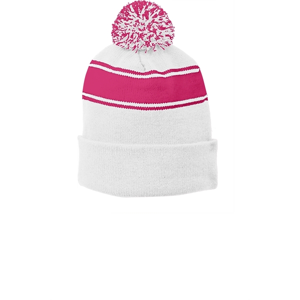 Sport-Tek Stripe Pom Pom Beanie.... from ASI 84863 SanMar