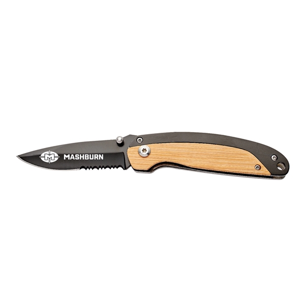 A modern black knife, with a bamboo insert in the black... from ASI 46170 Compass Industries Inc