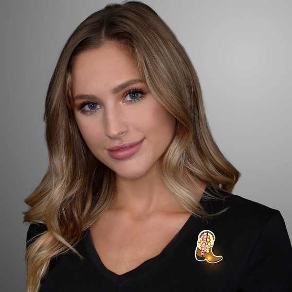 Blank or Imprinted brown cowboy boot flashing LED light pins.... from ASI 34194 ALightPromos / Alight Promotional Products