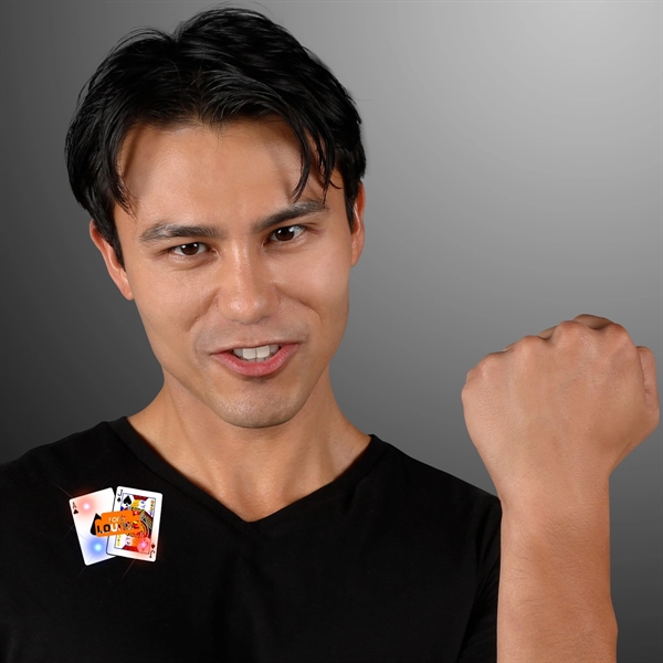 Blank or imprinted. Custom, Flashing LED Black Jack Light Up Pins.... from ASI 34194 ALightPromos / Alight Promotional Products