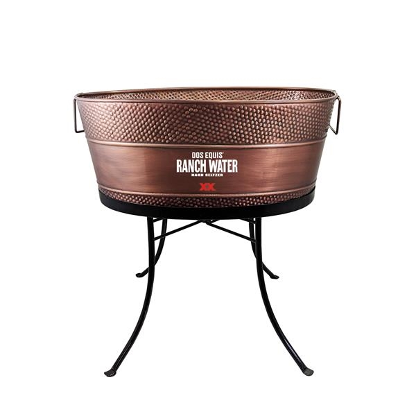 Large copper beverage tub with durable iron stand.  Bring your... from ASI 39839 BrekX