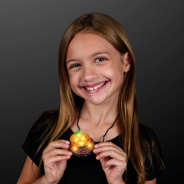 Halloween Pumpkin Flashing Necklace with Smiling Jack O Lantern Face, Blank.... from ASI 34194 ALightPromos / Alight Promotional Products