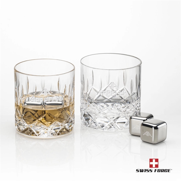 Crystalline on-the-rocks glasses are paired with a set of 4 stainless... from ASI 84592 St Regis Group