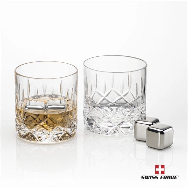 Crystalline on-the-rocks glasses are paired with a set of 4 stainless... from ASI 84592 St Regis Group