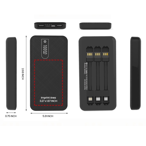 Power bank with 3 built-in cables - 10000 mAh plus 1c1p... from ASI 37218 Athena Promo (tm)