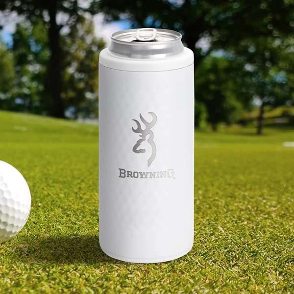 2.75" x 2.75" x 6.25" stainless steel can sleeve with golf-inspired... from ASI 61005 Hirsch Gift Inc