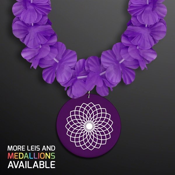 Purple Flower Lei Necklace with Purple Medallion (Non-Light Up). Domestic &... from ASI 34194 ALightPromos / Alight Promotional Products