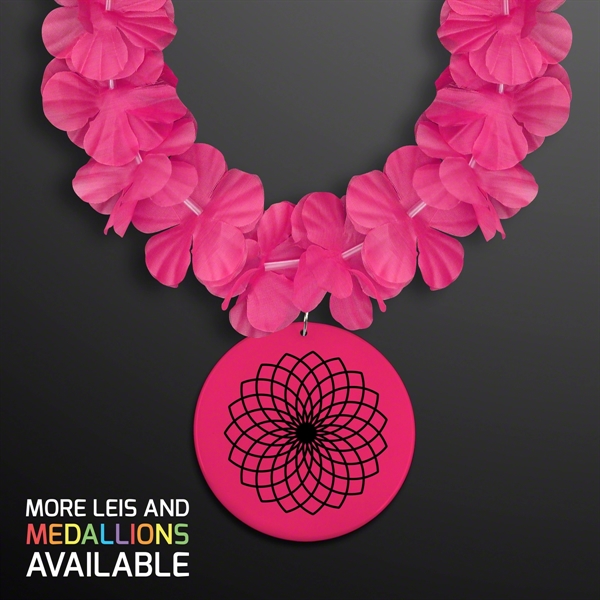 Pink Flower Lei Necklace with Pink Medallion (Non-Light Up). Domestic &... from ASI 34194 ALightPromos / Alight Promotional Products