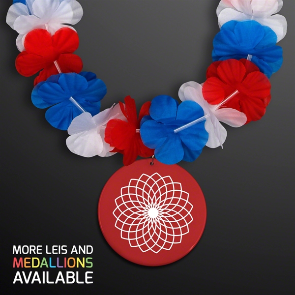 Red White & Blue USA Leis With Red Medallion (Non-Light Up),... from ASI 34194 ALightPromos / Alight Promotional Products