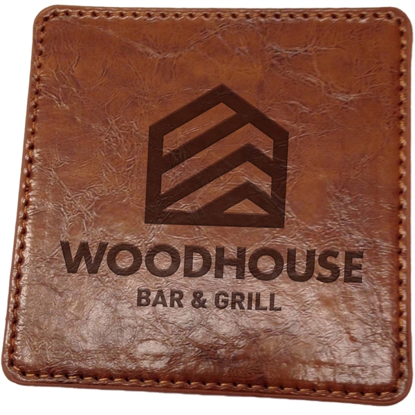 Faux square leather coasters made from a classic PU (polyurethane) leather... from ASI 61966 HPG / Beacon Promotions HPG Gold