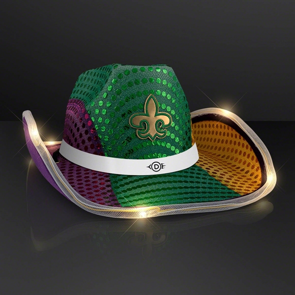Purple, Green & Gold LED Sequin Cowboy Hat; Blank and Imprinted... from ASI 34194 ALightPromos / Alight Promotional Products