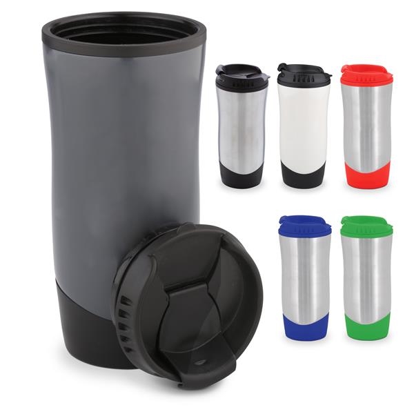 16 oz. stainless steel travel mug with colorful plastic liner.... from ASI 46755 Cosmo Promos