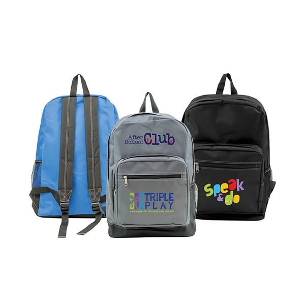 Backpack with main zipper compartment; 2 Front zipper pockets; side mesh... from ASI 74741 NVS Promo Designs, Inc.
