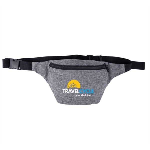 Heather gray fanny pack; front zipper pocket; adjustable strap with buckle... from ASI 74741 NVS Promo Designs, Inc.