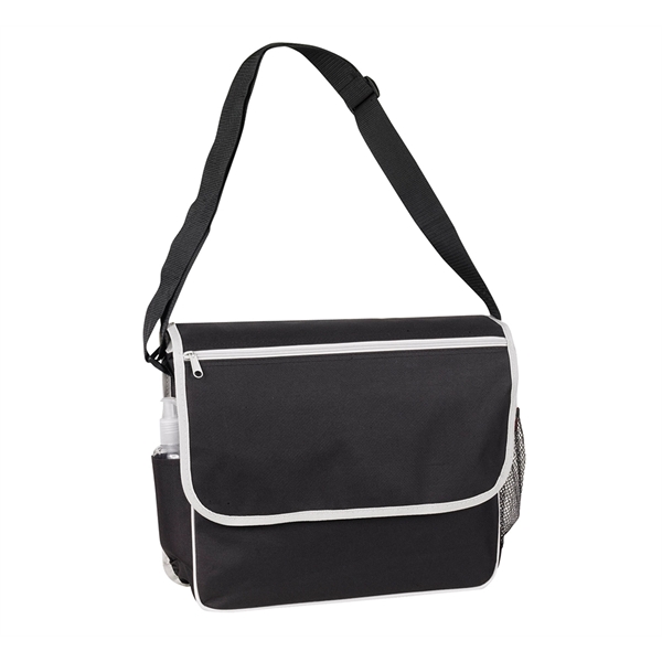 Promotional Messenger Bag. Zipper pocket on front, open pocket, mesh pocket,... from ASI 74741 NVS Promo Designs, Inc.
