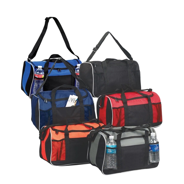 Sports duffel bag with two front mesh pockets, open front pocket,... from ASI 74741 NVS Promo Designs, Inc.