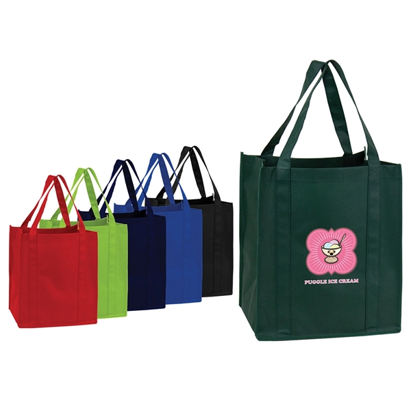 Shopping tote. Large capacity; black drop-in board; reinforced stitching; wider 20... from ASI 74741 NVS Promo Designs, Inc.