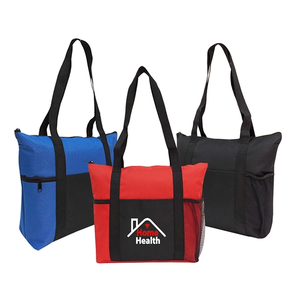 Travel tote with 30" shoulder strap; Side zipper pocket; Open front... from ASI 74741 NVS Promo Designs, Inc.
