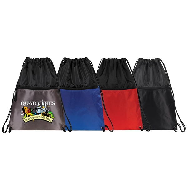 Drawstring Backpack W/Zipper Pocket. Large front zipper pocket.... from ASI 74741 NVS Promo Designs, Inc.