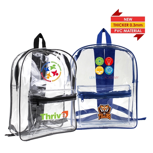 New & improved clear security backpack with thicker 0.3mm pvc material,... from ASI 74741 NVS Promo Designs, Inc.