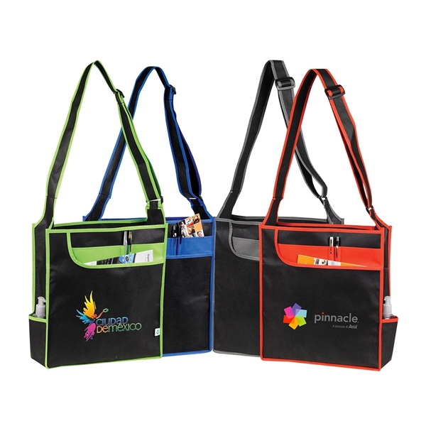Multi-Pocket Messenger Shoulder Tote. Multi-pocket tote with large front pocket, organizer... from ASI 74741 NVS Promo Designs, Inc.