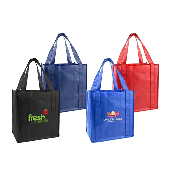 Recyclable non-woven shopping tote; Drop-in board; Reinforced exposed 20" carry handles... from ASI 74741 NVS Promo Designs, Inc.