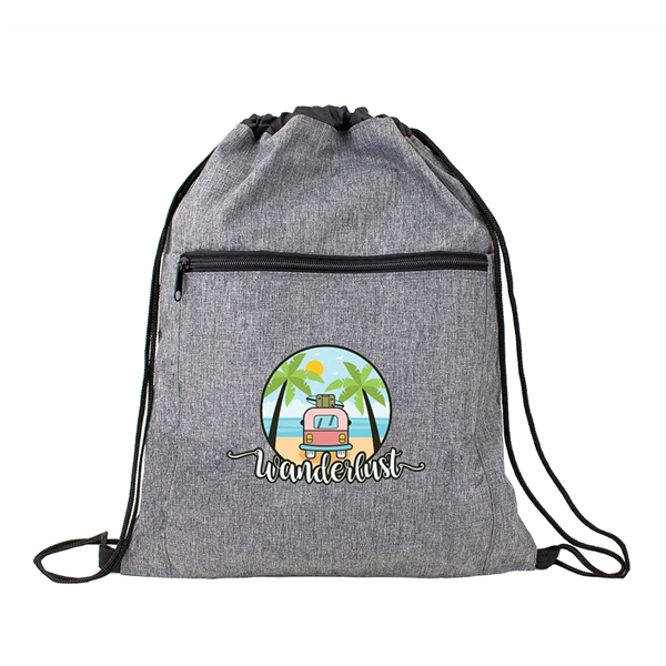 Heather gray drawstring backpack; zipper front pocket.... from ASI 74741 NVS Promo Designs, Inc.