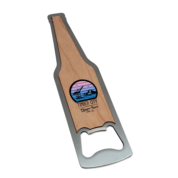 Stainless steel bottle opener with UV color imprint on real cherry... from ASI 72521 Morris Magnets / Laser Cuts