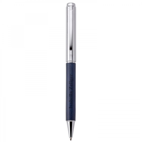 Brass and vinyl twist-action pen.PACKAGING P100 - Black suede pouch DEFAULT... from ASI 88660 Spector & Co.