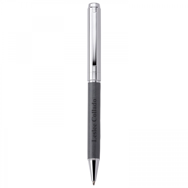 Brass and vinyl twist-action pen.PACKAGING P100 - Black suede pouch DEFAULT... from ASI 88660 Spector & Co.