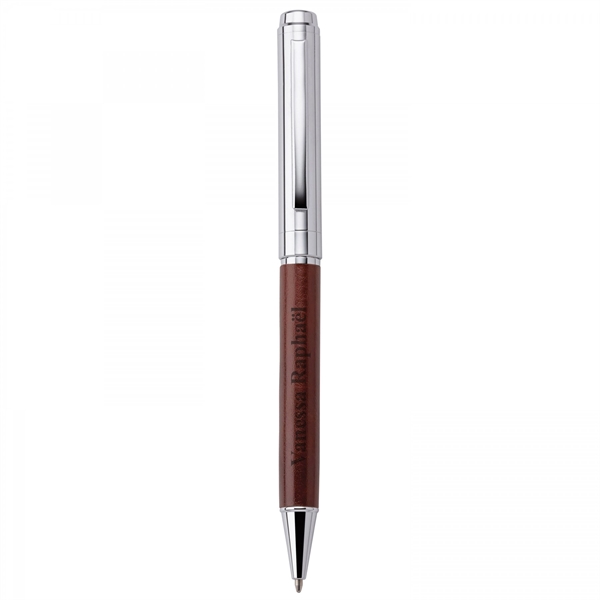 Brass and vinyl twist-action pen.PACKAGING P100 - Black suede pouch DEFAULT... from ASI 88660 Spector & Co.