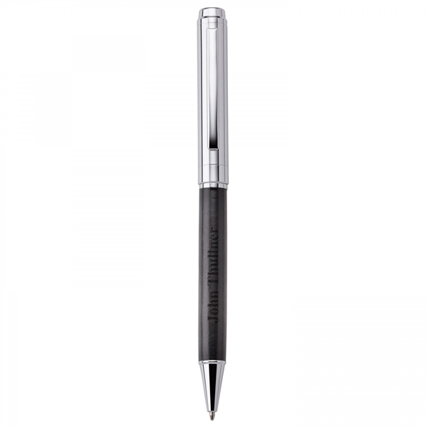 Brass and vinyl twist-action pen.PACKAGING P100 - Black suede pouch DEFAULT... from ASI 88660 Spector & Co.