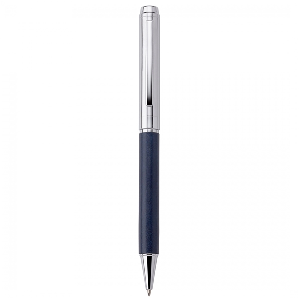 Brass and vinyl twist-action pen.PACKAGING P100 - Black suede pouch DEFAULT... from ASI 88660 Spector & Co.