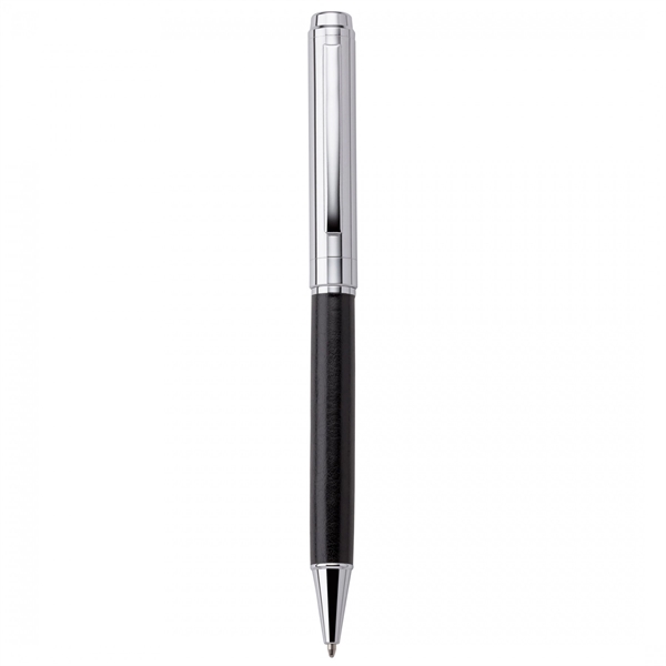 Brass and vinyl twist-action pen.PACKAGING P100 - Black suede pouch DEFAULT... from ASI 88660 Spector & Co.