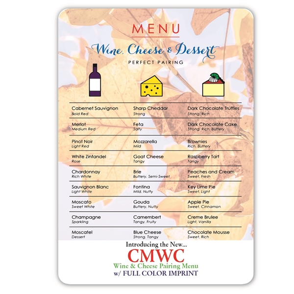 4" x 6" wine and cheese pairing menu magnet.... from ASI 57956 Graphco line
