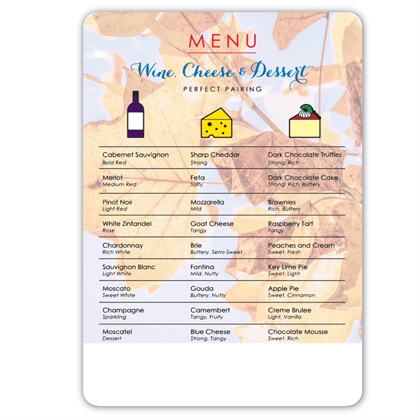 4" x 6" wine and cheese pairing menu magnet.... from ASI 57956 Graphco line