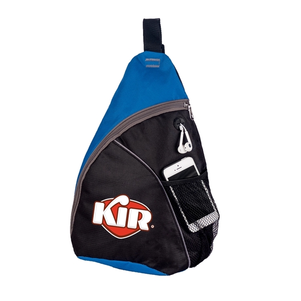 600 Denier Polyester, triangular-shaped backpack with grey zipper trim, earphone port,... from ASI 40544 Binaco