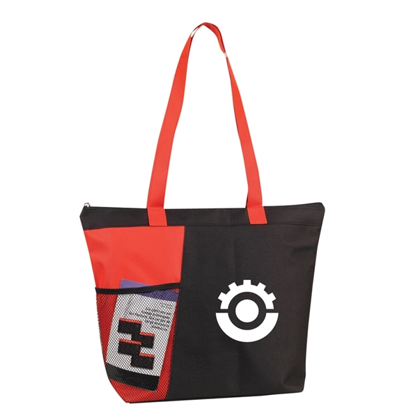 Tote bag with mesh water bottle pocket and zippered top.... from ASI 40544 Binaco / Binaline