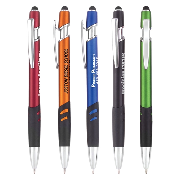 Plastic stylus ballpoint pen with rubber grip and metallic finish.... from ASI 44368 ZZ DROPPED -Cedar Crest Manufacturing / Cedar Crest