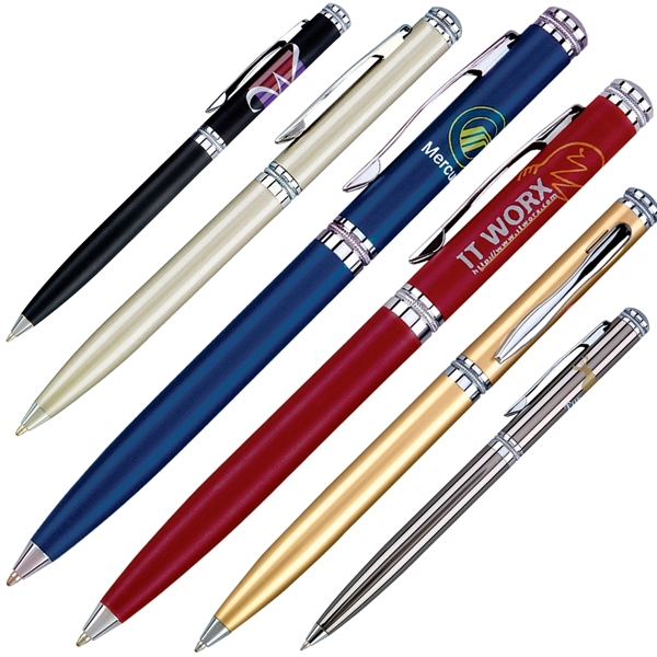 Twist action ballpoint pen with solid brass barrel and shiny chrome... from ASI 79535 Primetime / Primetime