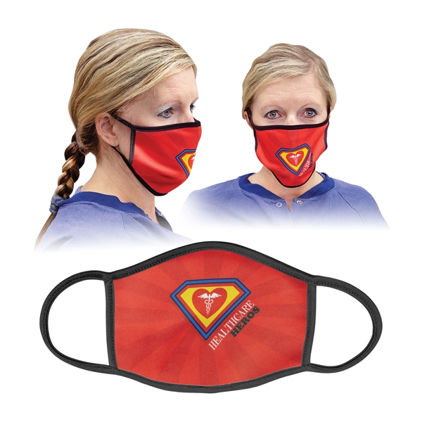 5.5" x 8" custom printed fabric face mask with black trim.... from ASI 92531 Unique Custom Products / UCP