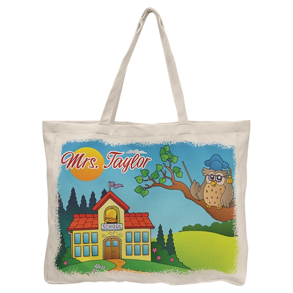 16" x 20" custom printed linen tote bag with a 4"... from ASI 92531 Unique Custom Products / UCP