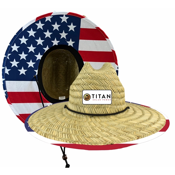 USA American Flag Straw Hat with Custom Patch Domestic Item