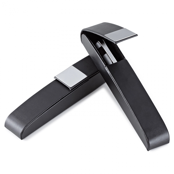 Black vinyl pen case with chrome plate. Fits one pen, pencil... from ASI 88660 Spector & Co.