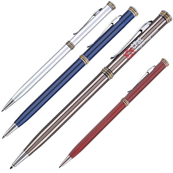 Twist action slim ballpoint pen, metallic color barrel with chrome and... from ASI 79535 Primetime / Primetime