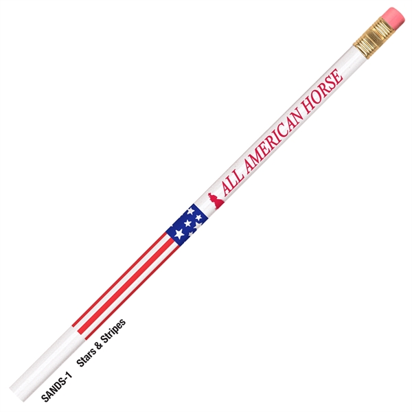 Patriotic pencil with a #2 core, round white barrel, and stars... from ASI 86850 Shepenco/Shelbyville Pencil Co, Inc / SHEPENCO® Shelbyville Pencil Company