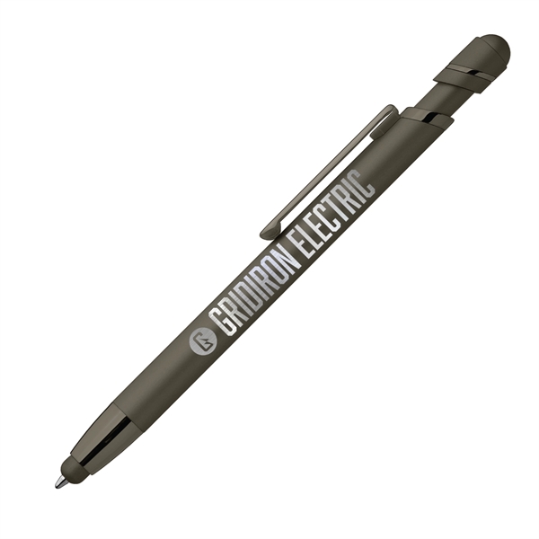 5.39" x .39" Pluto Softy metal plunger-action ballpoint pen with device... from ASI 62088 IDProductsource