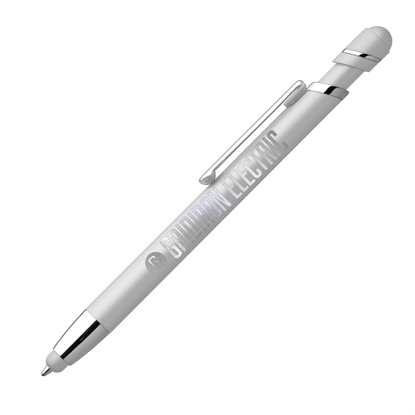 5.39" x .39" Pluto Softy metal plunger-action ballpoint pen with device... from ASI 62088 IDProductsource